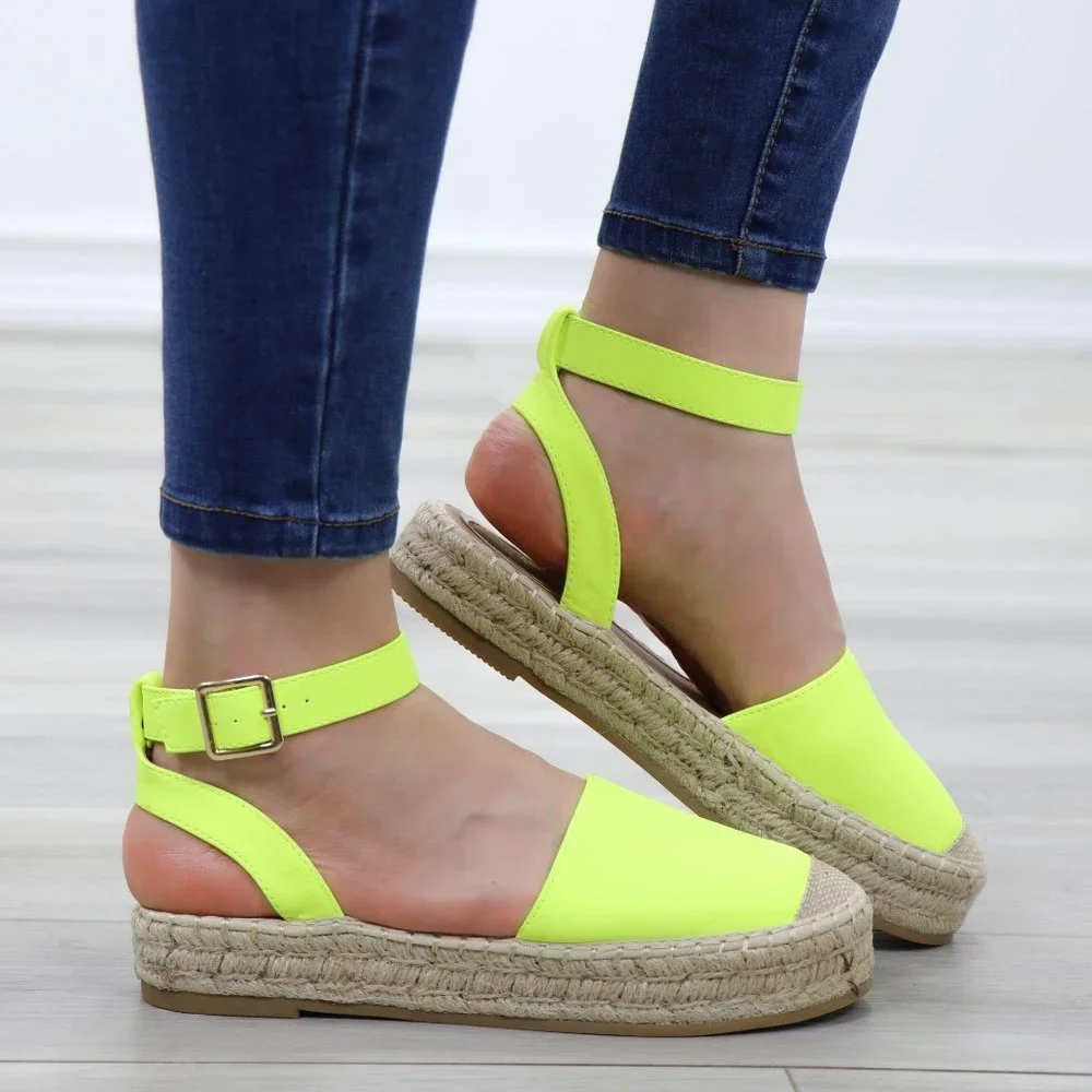 Neon Yellow Espadrille Ankle-Strap Sandals